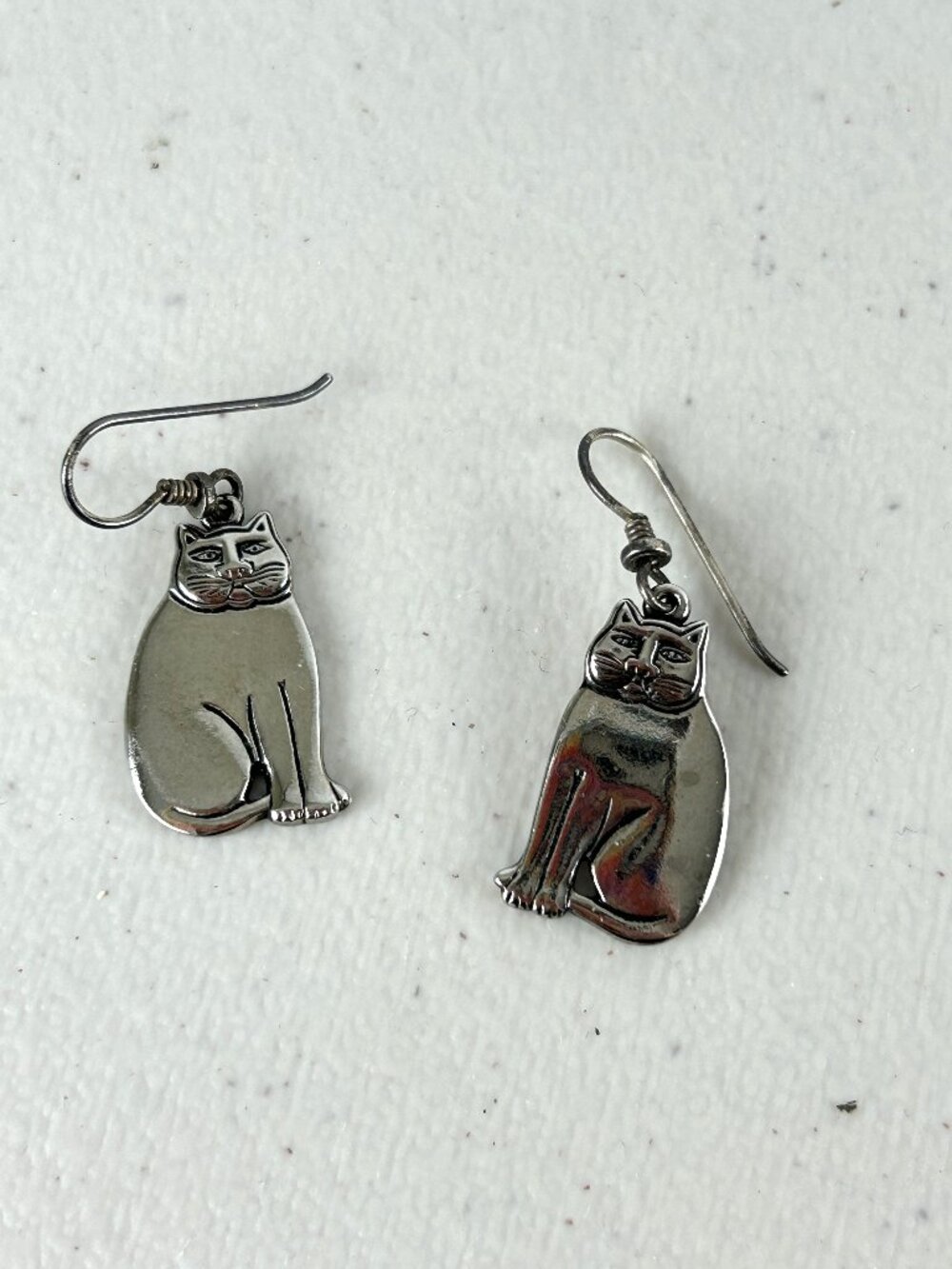 Laurel Burch Cat Earrings Pierced Hooks Silver tone